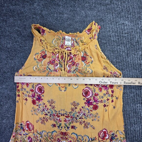 Bila Blouse Womens Small Yellow Boho Floral Sleeveless Ruffle Hem Rayon Top - Picture 7 of 10
